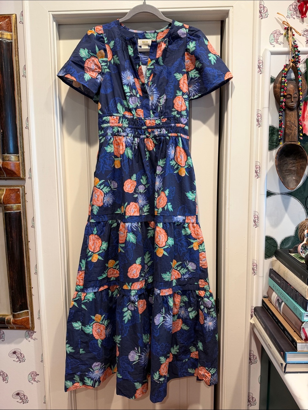 Anthropologie Somerset Navy Floral Tiered Dress